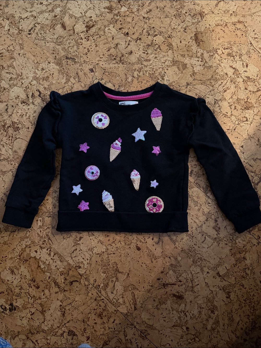 Epic Threads Black Sequin Ice Cream & Donut Hoodie Sweatshirt